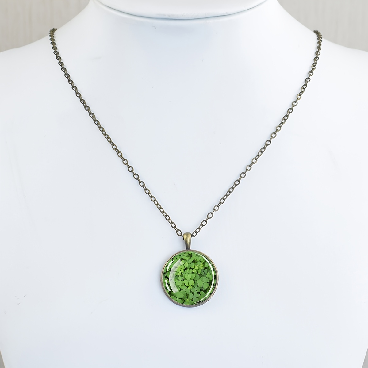 Women's Four Leaf Clover Pendant Necklace with Glass Dome